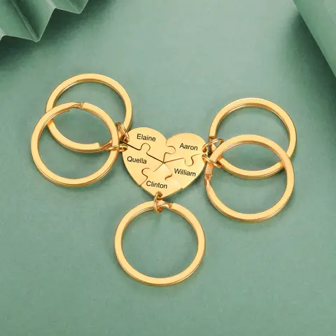 Hjärta Anpassad Nyckelring Namn Personligt Pussel Familj Barn Mor Bror Barn Gåva Kvinnor Män Par Rostfritt Stål Smycken 6 best sales pussel nyckelring - №3
