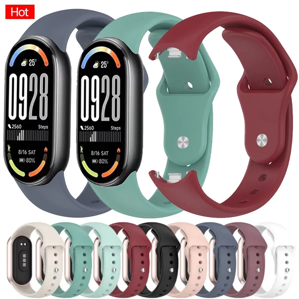 Xiaomi Mi Band 10/9/8 NFCスマートウォッチ用ソフトシリコンストラップ、交換可能なスポーツブレスレット、通気性のあるMi Band 10用ストラップ