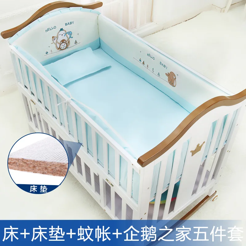 Crib solid wood European baby rocker with roller multi-functional pine plus game bb White bed Wholesale