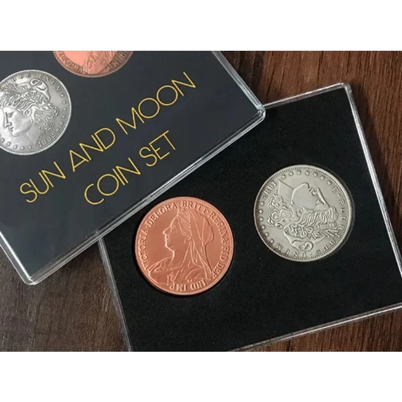 Sun and Moon Coin Set Magic Tricks Coin transposition Vanish Magia Magician Accessory Close Up Illusions Prop Gimmick Mentalism