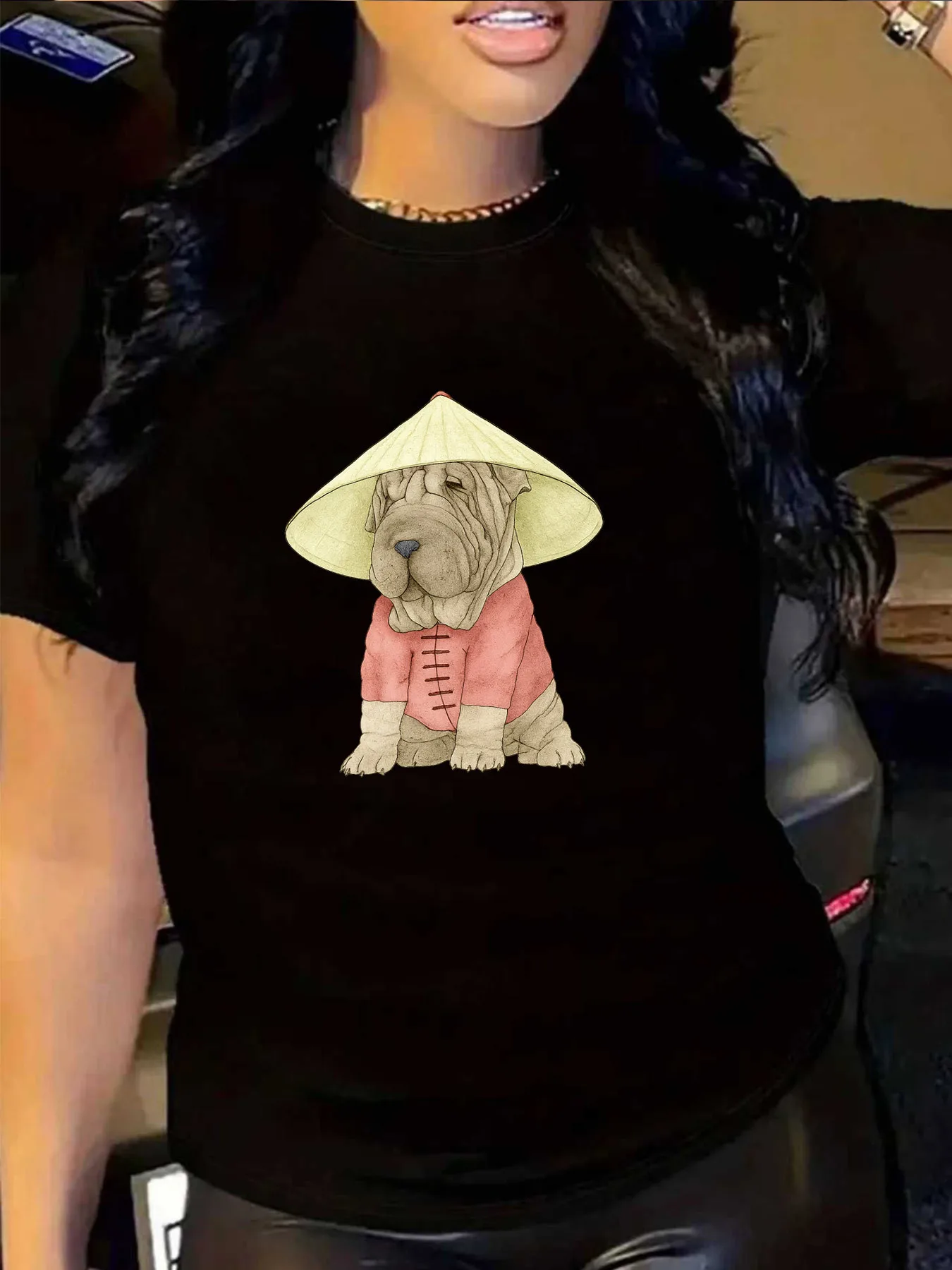 

【1023420】Женская футболка больших размеров с круглым вырезом и короткими рукавами, эластичными полурукавами и модными принтами