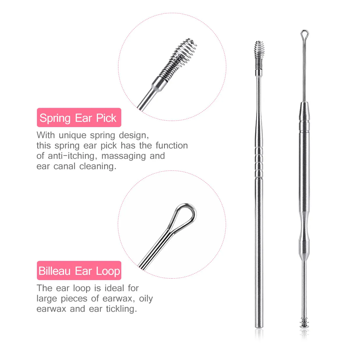 3Pcs Ear Wax Removal Kit Earrings Cleaning Kit Ear Spoon Grade Stainless Steel Set Earwax Tool Smooth Rounded Tips