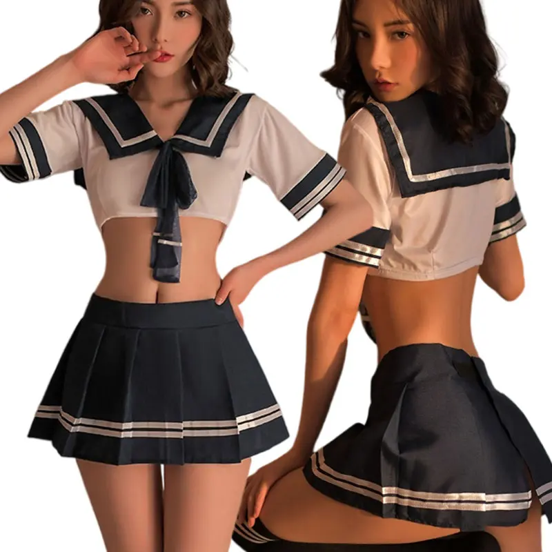 Plus Size Erotic Lingerie Woman Role Play Costume Girl JK Uniform Cosplay Set Hot Top 19 Crotchless Pleated Skirt Sexy Sleepwear