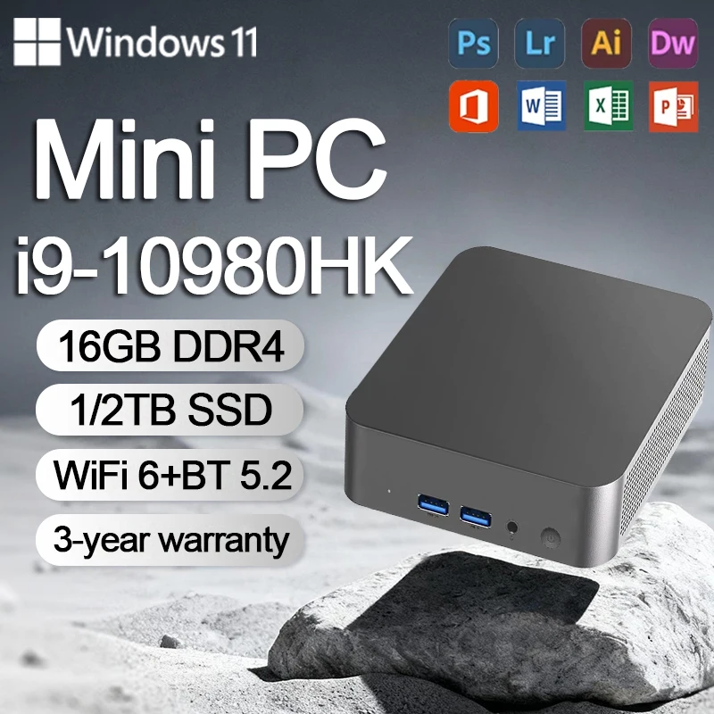 

Portable MINI PC Windows 11 Intel Core i9 10980HK 16GB RAM 1TB SSD Computer Dual WIFI6 BT5.2 4K HD Mini Gaming office study Pc