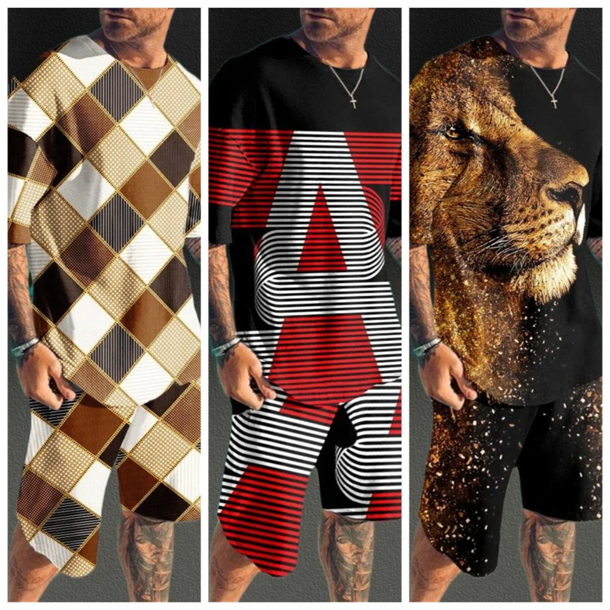 

Summer Men's Hot-selling Fashion Casual 3D Printing Men's Suit Breathable Quick-drying Comfortable Men's Crew Neck T-shirt Set