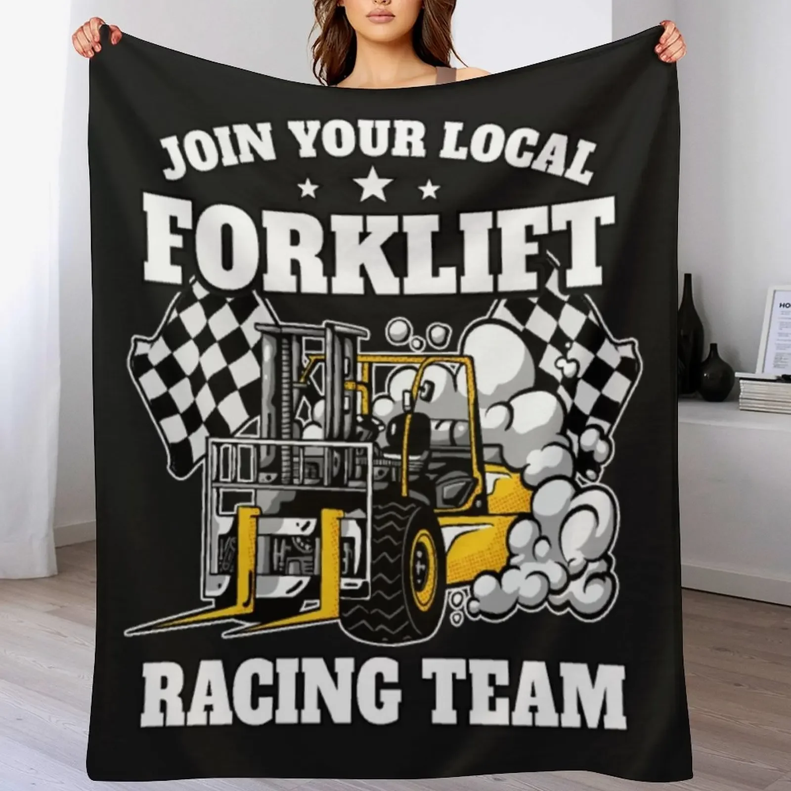 

Forklift Racing Team Funny Throw Blanket Loose Multi-Purpose funny gift blankets and throws Blankets