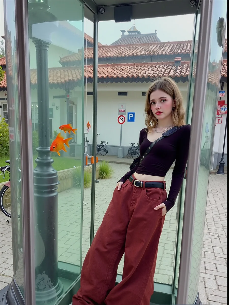 Floor Wide Leg Red High Waist Jeans Cloth For Woman Denim Pants Summer Women Spring Printed Straight-Fit Dancing Festival Casual