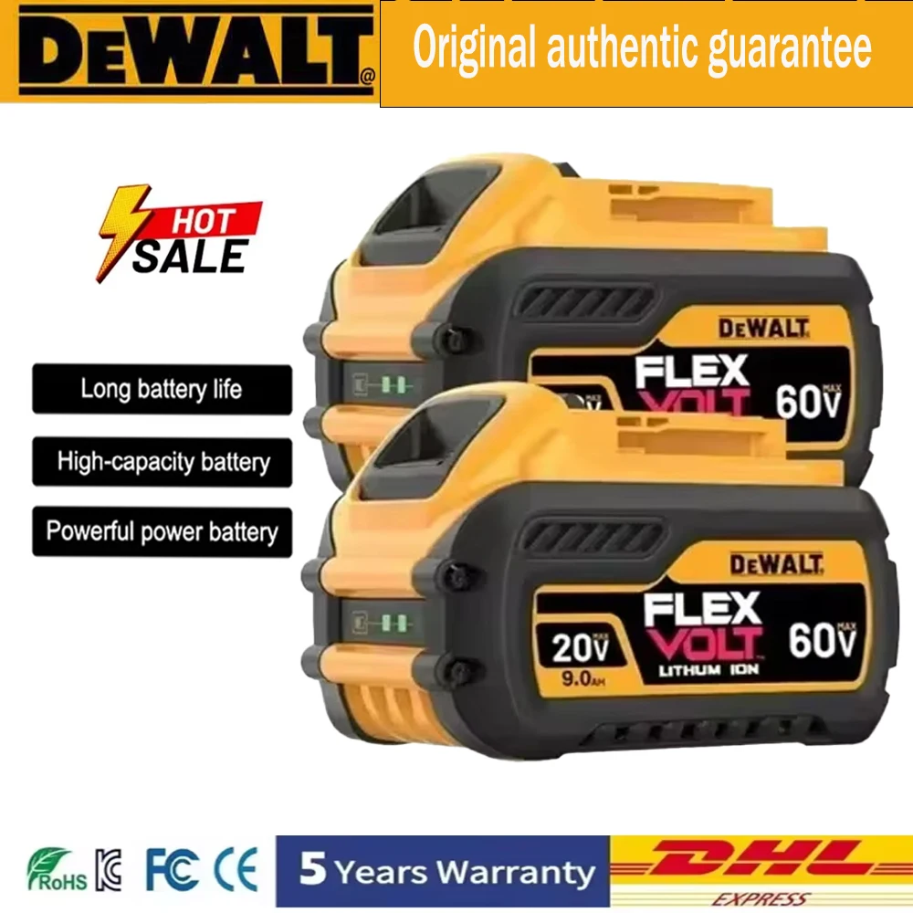 Original Dewalt 220V DCB206, DCB205, DCB200, DCB609 power tool batteries, Dewalt 20V 60V 9.0Ah rechargeable battery&charger,