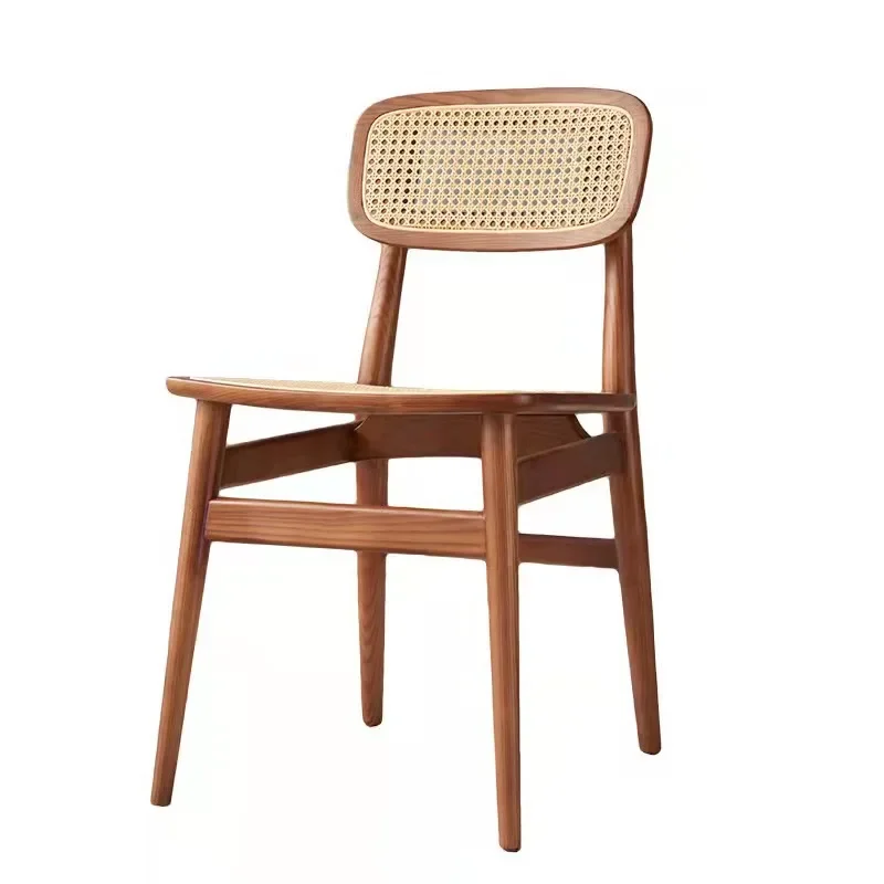 Nordic style solid wood woven rattan chair, 5 solid wood chairs in hot pot shop, restaurant, cafe, milk tea shop 5 sheets