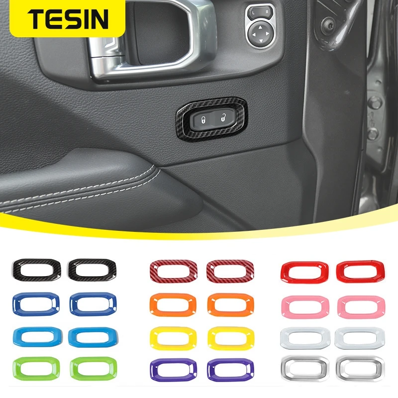 TESIN ABS Car Door Lock Switch Button Decoration Cover for Jeep Wrangler JL Gladiator JT 2018 2019 2020 2021 2022 2023 2024 Up