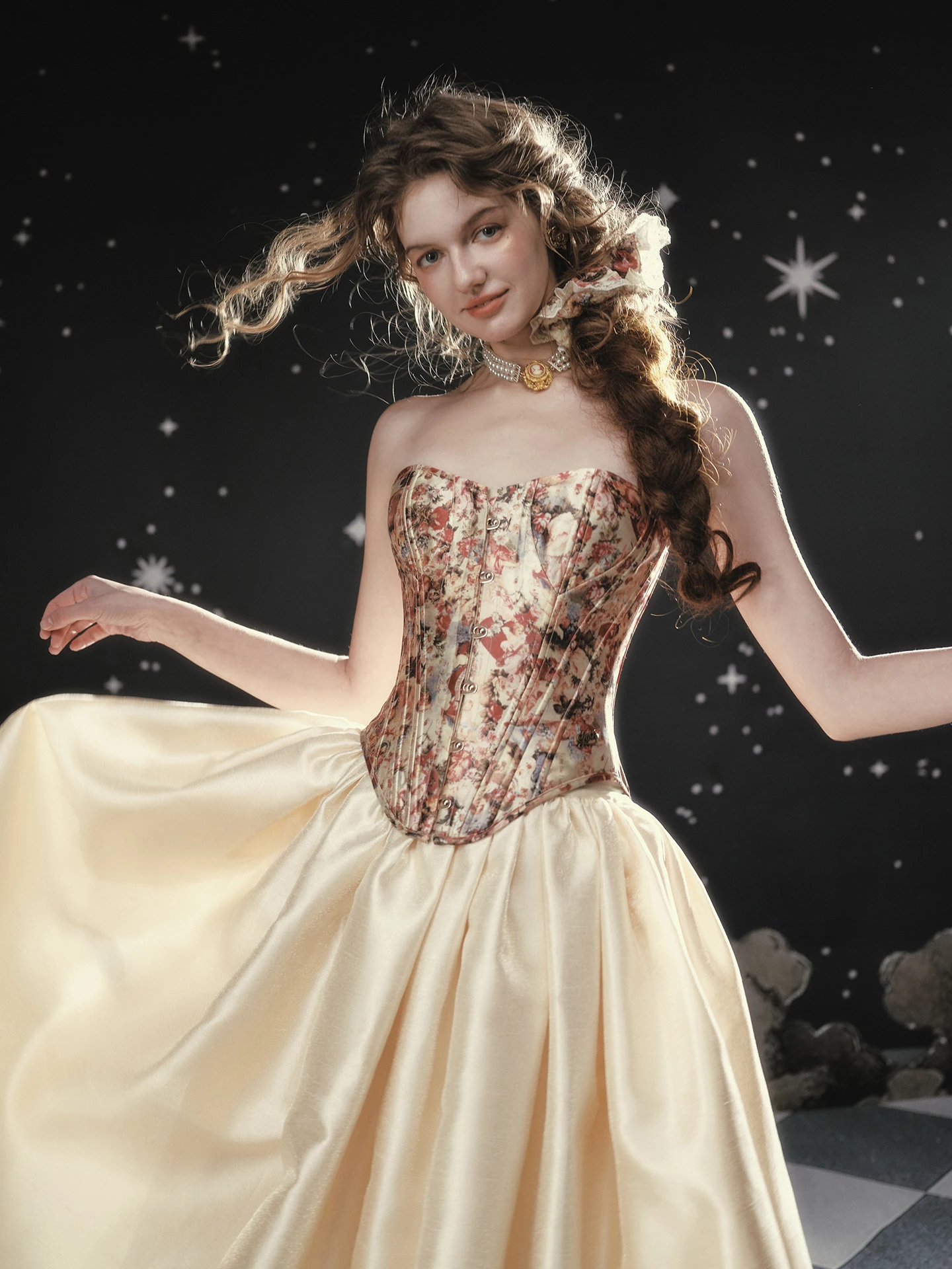 

LaceMade Fallen Love Goddess Silk Satin Fishbone Women's Fashion Set Dressing Gown Half Skirt Year End Ceremony Outfit