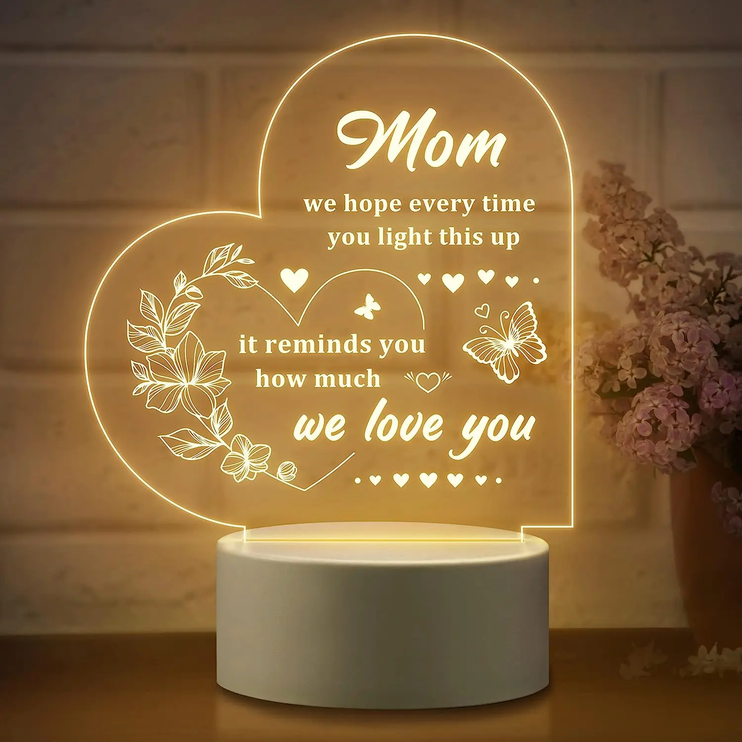 Mother\'s Day Gifts for Mom Night Light, Mon Birthday Gift from Daughter Son, mom gifts for Acrylic Engraved Night Lights for Mom