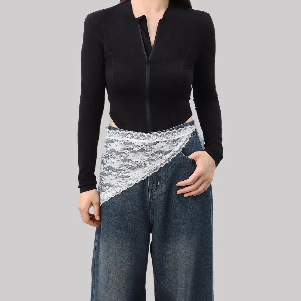 أزياء الدانتيل متابعة تنورة صغيرة جميلة Y2K المئزر التفاف تنورة المتناثرة سليم صالح ضرطة الستار للنساء