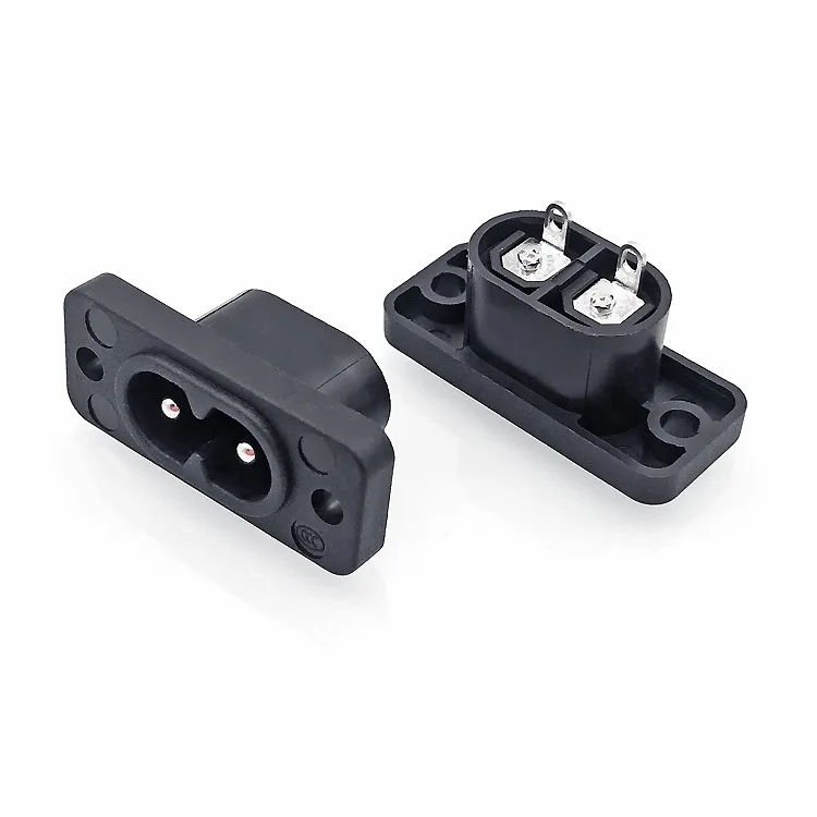 التيار المتناوب 8 أرقام IEC320-C8 مقبس الطاقة الصناعية 250V2.5A 8 الشكل مقبس الطاقة ثنائي الدبوس 35x15 مللي متر مع فتحتين