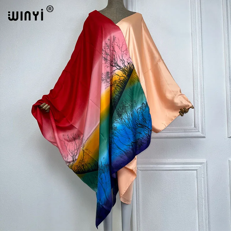 WINYI new Middle East Dress Print Boho Hijab Color matching Muslim Abaya Bazin Robe Gown Broder Riche Sexy Lady Party maxi beach