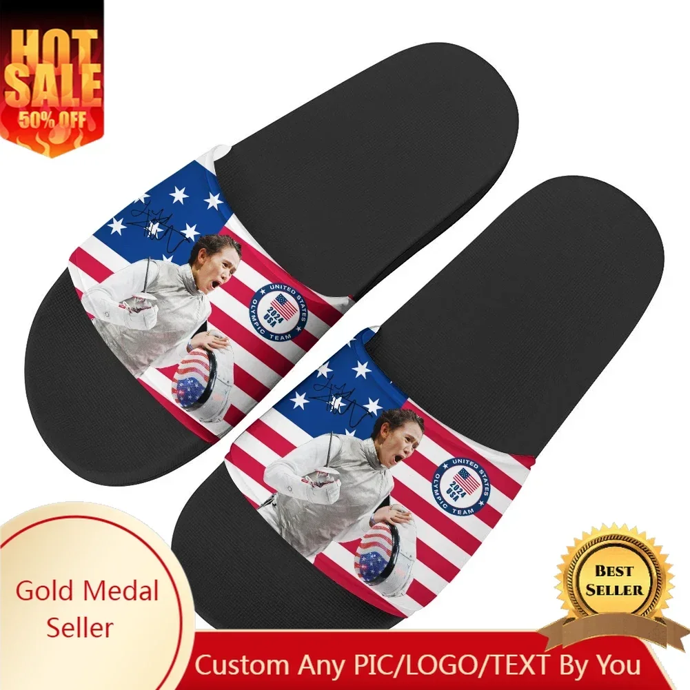 

Lee Kiefer Foil World Champion Slippers Home Water Shoes Men Women Teenagers Beach Pool Sandals Custom Summer Slipper