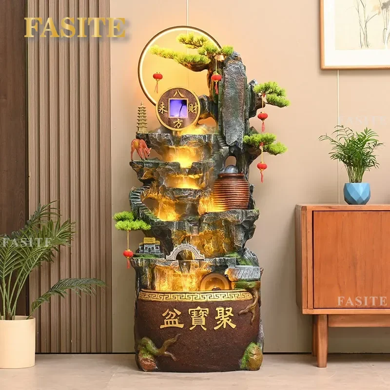Indoor Rockery Water Fountain with Flowing Circulating Water Feature Feng Shui Decor for Living Room Office Floor Landscape