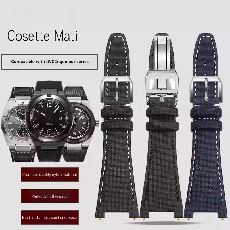 Premium quality nylon watch strap for IWC Engineer Ingeneur 26MM cowhide leather watchband bracelet Metal end piece calfskin