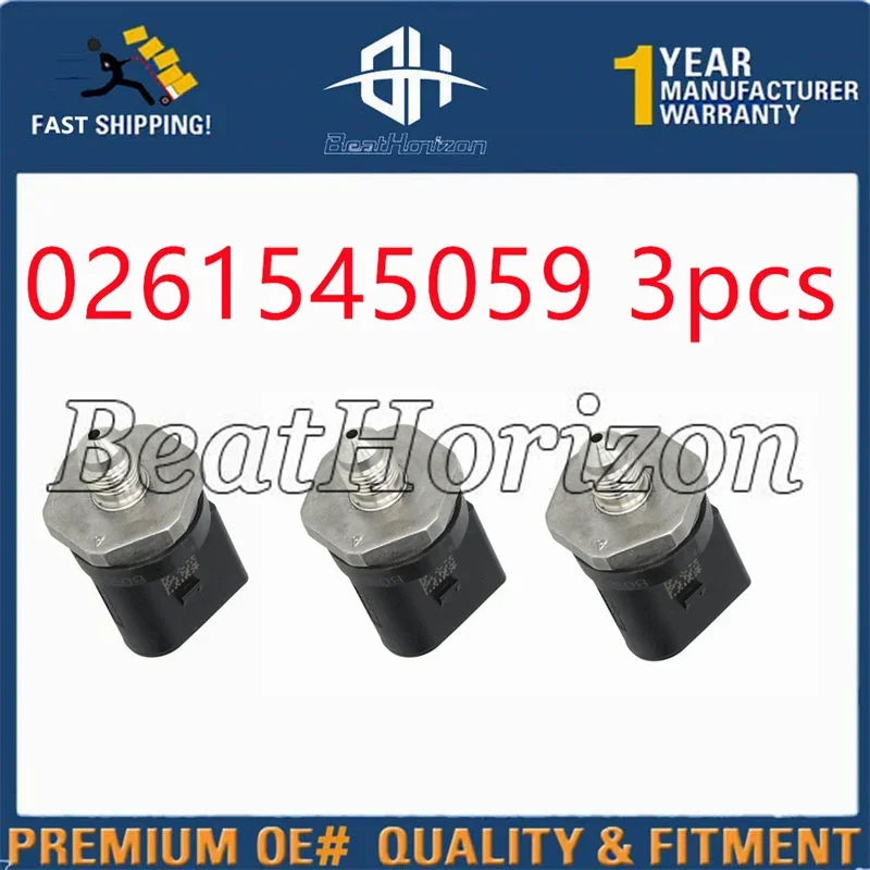 

3pc NEW 06J906051C 0261545059 Fuel Rail Pressure Sensor For Audi A3 A4 A5 Quattro A6 Q5 Q7 R8 TT 1.6 2.0 2.8 3.2 3.6