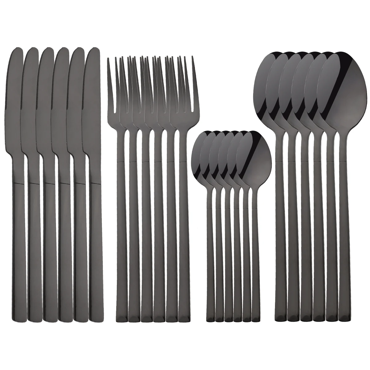 Western Balck Cutlery 24Pcs Flatware Set Stainless Steel Dinnerware Set Dinner Spoon Fork Knife Tableware Kitchen Silverware Set