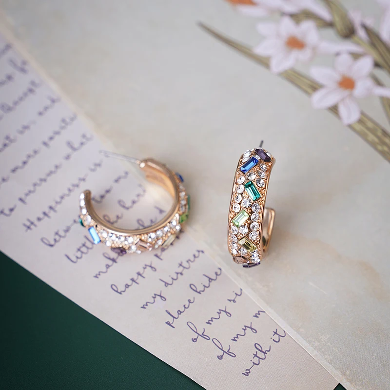 

Luxury cc Earrings Rhinestone Hoop Huggie Bling Women Girls Metal Stud Pendientes Free Shipping Gift Exquisite Wedding Jewelry