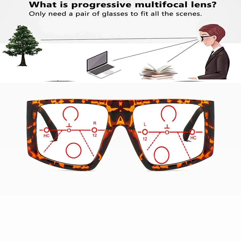 Personality Geometry Large Frame European and American Trends Progressive Multifocal Reading Glasses +0.75 To +4