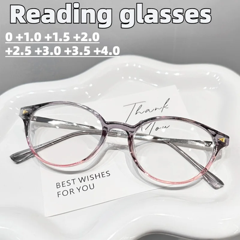 

Cat-eye Reading Glasses with Retro Gradient Round Frames Blue Light Blocking Presbyopia Eyeglasses for Unisex 0 To +4.0 Diopters