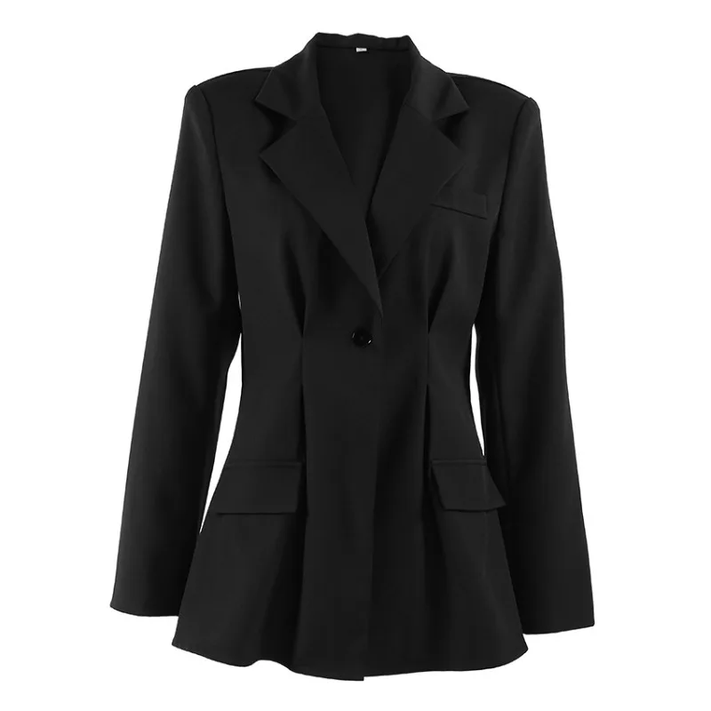 Womens Black Vintage Slim Fit Waist Cinched Blazer Jacket Office Workwear 2026 Fall Winter New Chic Elegant Trendy Classy Smart