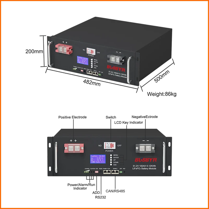 Energy Storage Lithium Ion Battery 48v 100ah 5.12kw Rack Mounted Battery Rechargeable