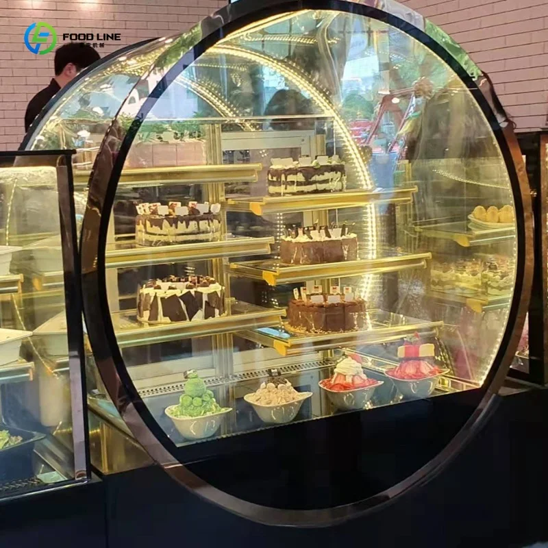 

Customized Large European Style Round Glass Cake Display Cabinet Bread Display Refrigerator