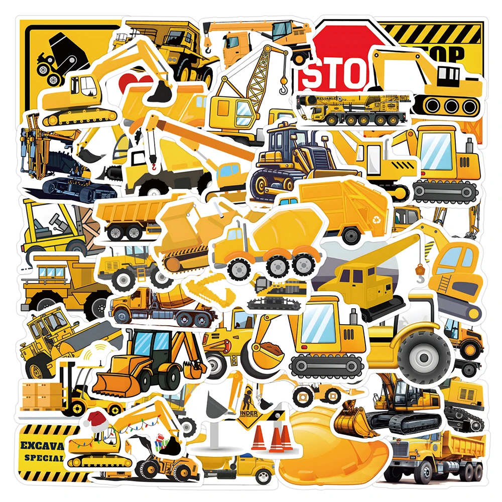 10/30/55pcs Cartoon Construction Vehicle Car Stickers Excavator Road Roller Decals DIY Scrapbook Laptop Phone Sticker Decoration