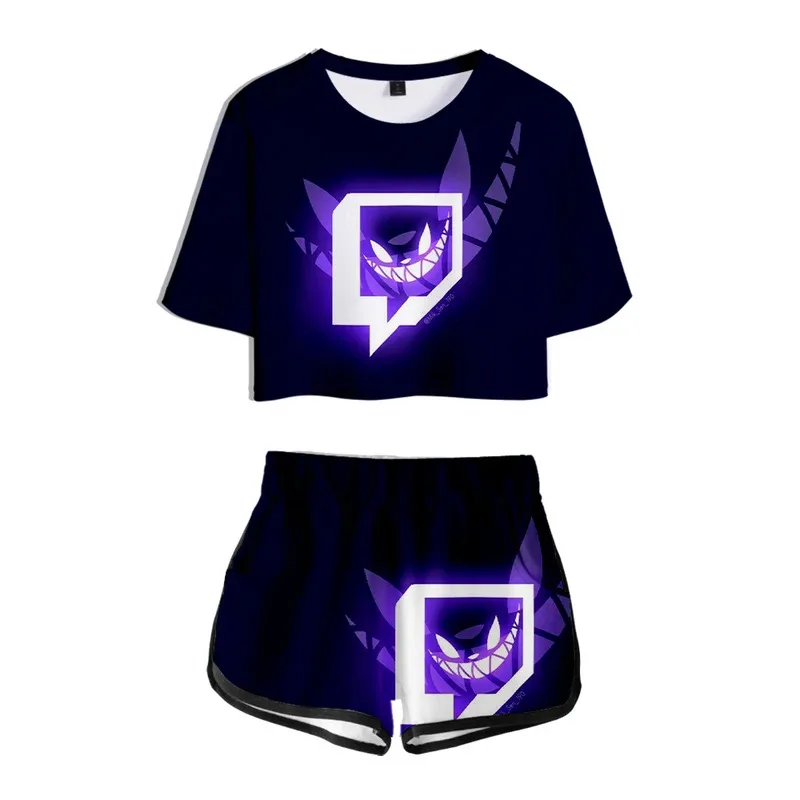 dd12Rubius Merch Conjunto de 2 trajes con estampado 3D para mujer, chándal corto, top y pantalones cortos de dos piezas, chándales para mujer