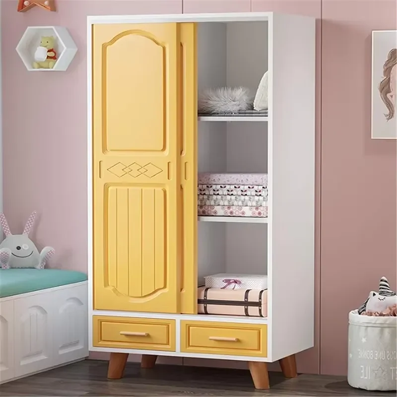 Small 2 Door Sliding Wardrobe Modern Simple Design for Kids Bedroom Home Storage Furniture Compact Closet