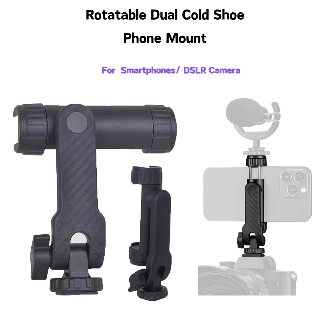 Multi-functional  360° Rotatable with Dual Cold Shoe Moun Phone Holder Phone Tripod Mount for Smartphone Vlog Selfie Live Stream