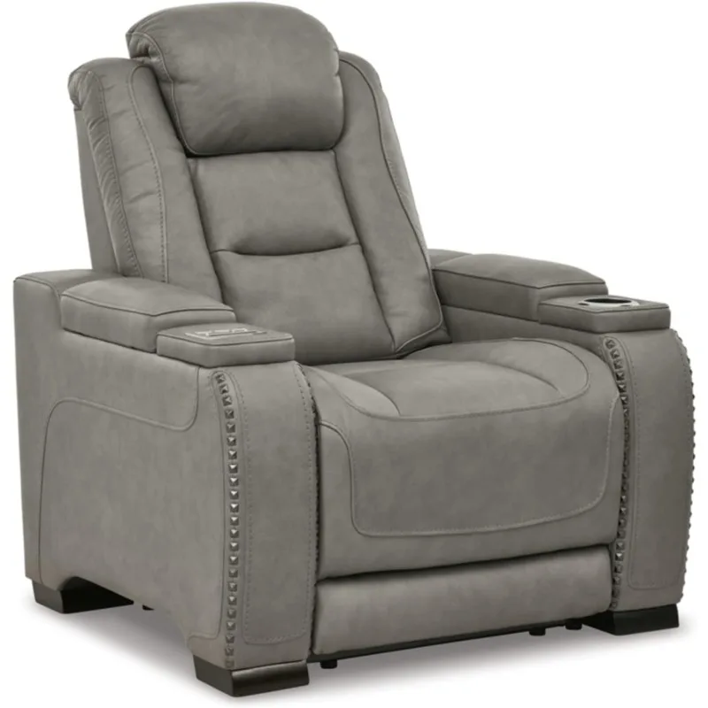 

Кожаное кресло с регулируемым подголовником и беспроводной зарядкой, серого цвета