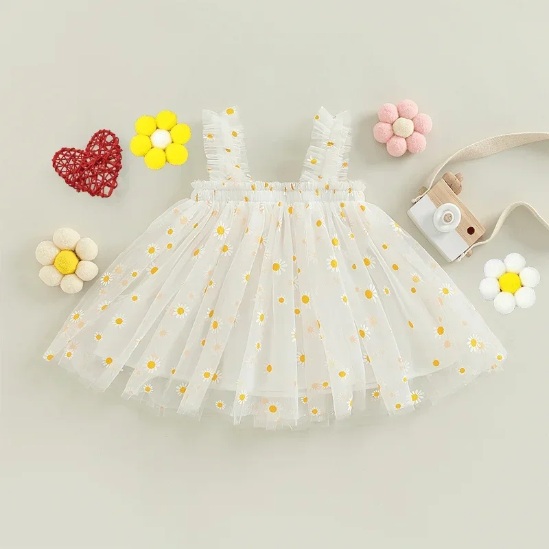 

Summer Baby Girls Tulle Dress Daisy Floral Kid Birthday Party Dress Sleeveless Sling Toddler Girl Casual Clothing Princess Dress