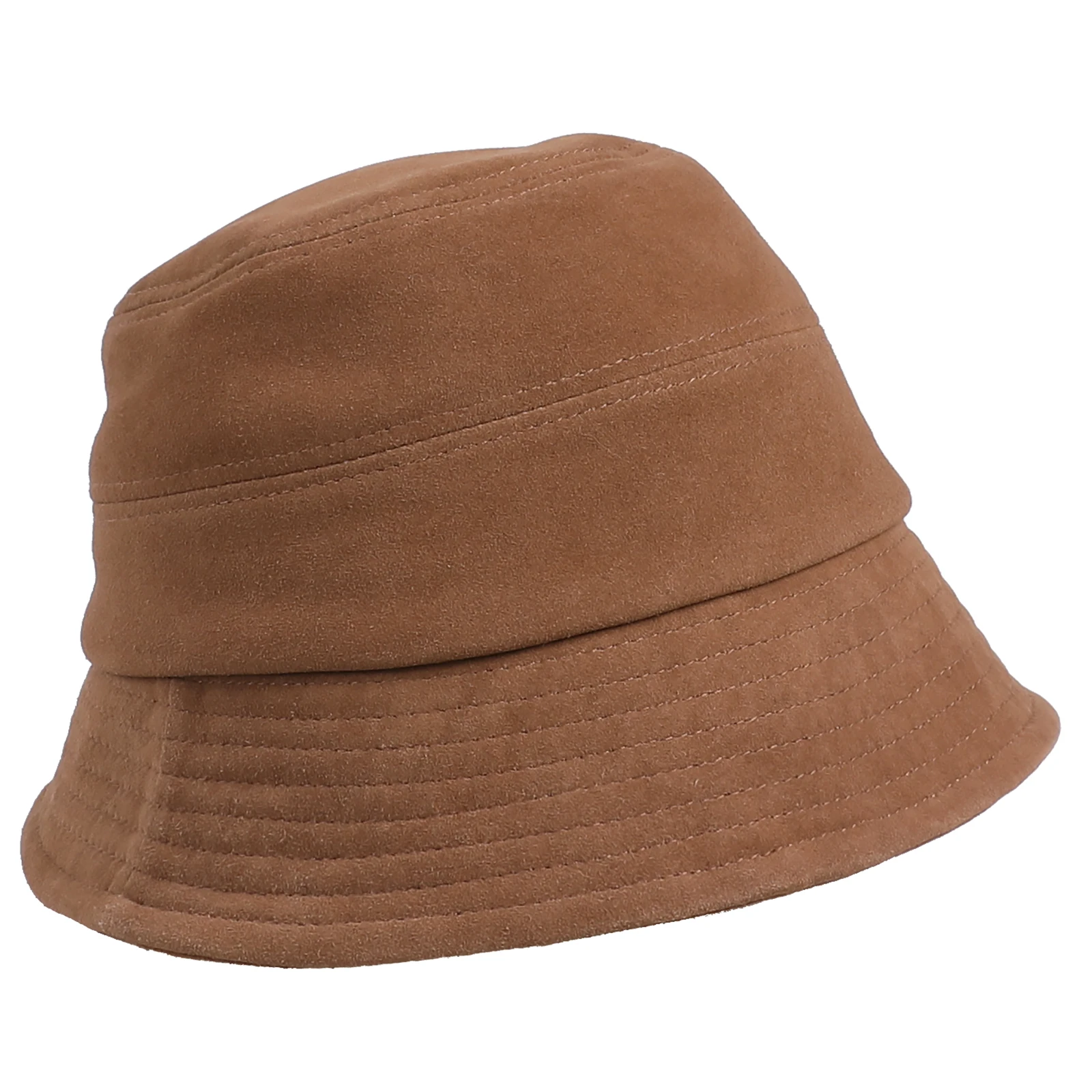 Women\'s Genuine Suede Leather Bucket Hat Sun Retro Cap Fashionable Fishing Hats