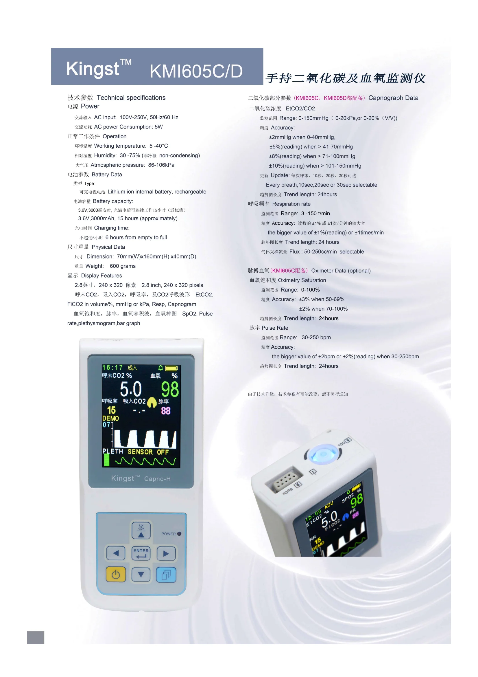 Medical Product Portable Handheld Capnograph Monitoring Pulse Oximete Monitoring