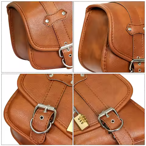 Motorcycle PU Leather Side Saddle Bags Fit for Harley Sportster XL 883 1200 Chopper Cruiser Cafe Racer Softail Bobber