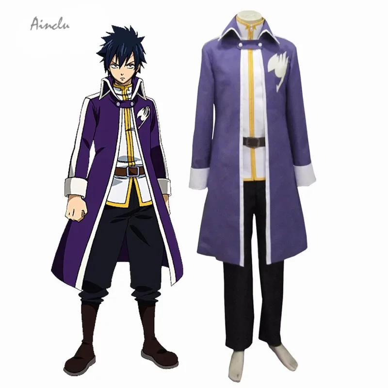 Ainclu Free Shipping High Quality Purple Anime Fairy Tail Gray Fullbuster Team Brand Cosplay Costumes