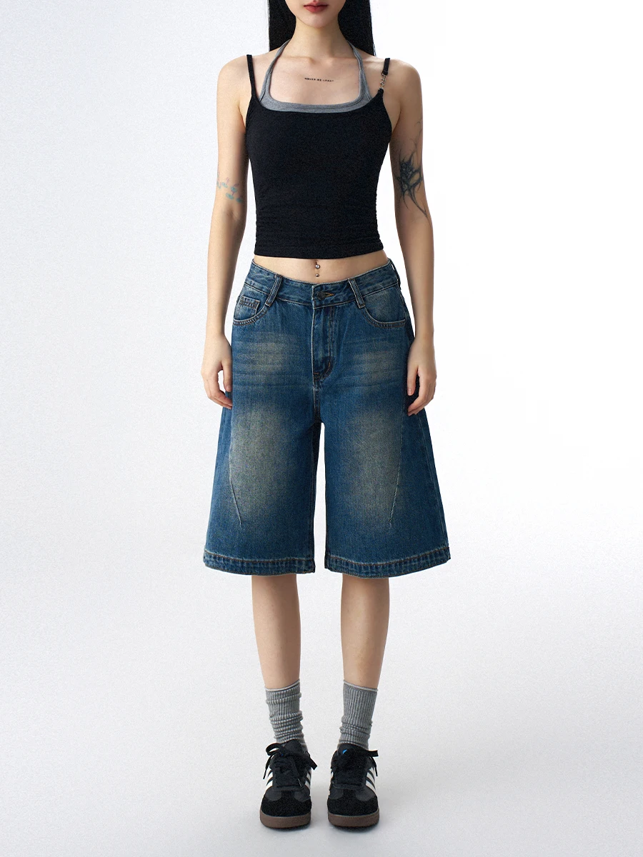 ZHISILAO 새로운 클래식 무릎 길이 데님 반바지 여성 빈티지 캐주얼 청바지 반바지 여름 2025 streetwear