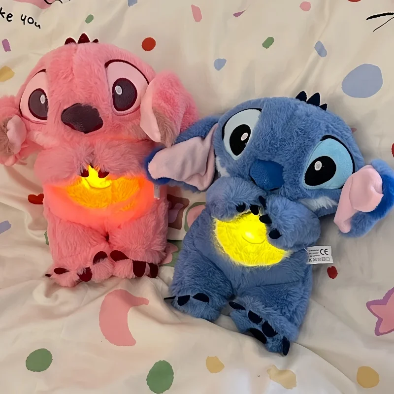 In stock Stitch Plush Doll Breath Child Peluche Lilo&Stitch Kawaii Soothes Toy Anime Baby Music Light Sleep Toys Model Kid Gift