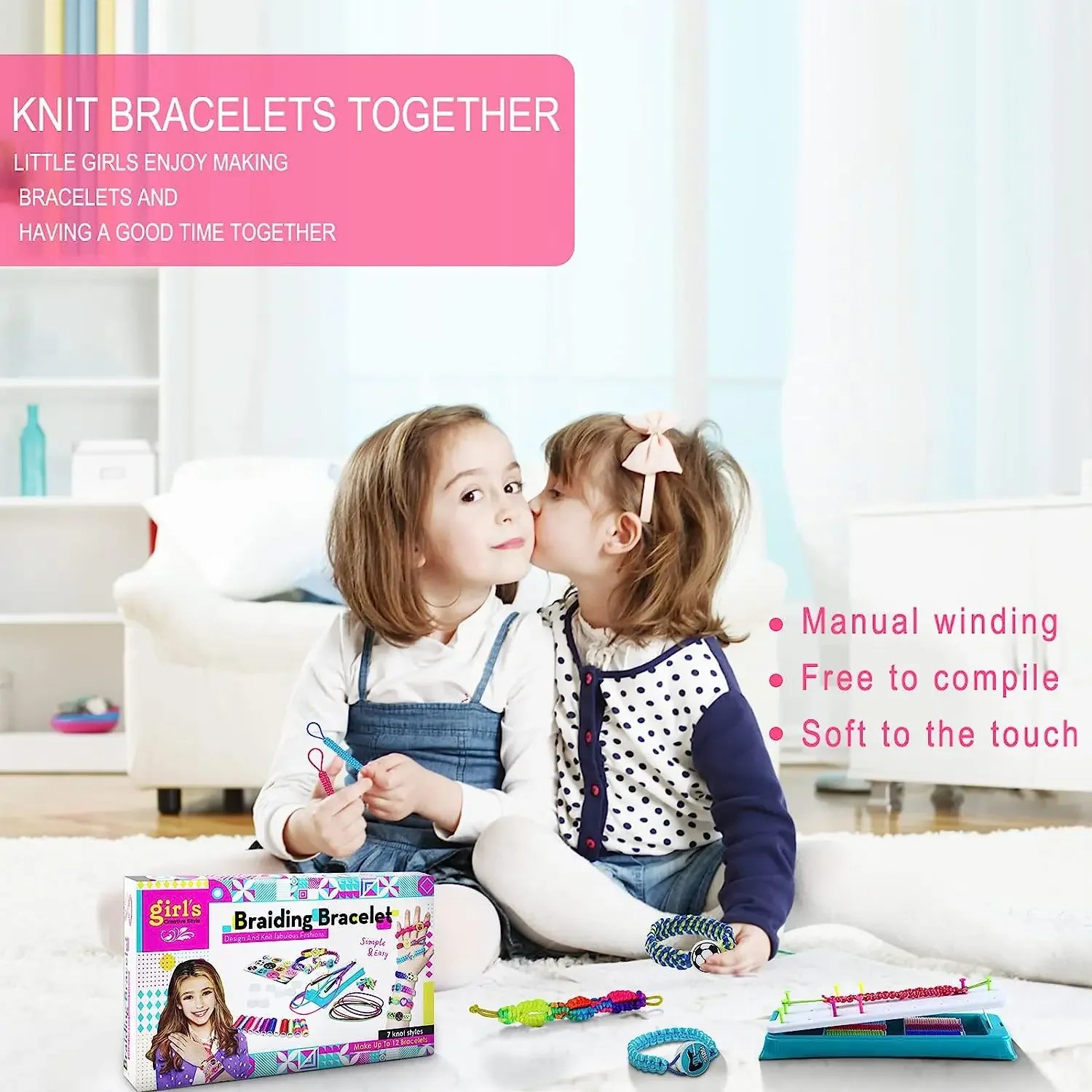 Friendship Bracelet Making Kit for Girls, DIY Friendship Bracelet Maker Set Include Braide Loom, Adjustable Pegs, Stickers