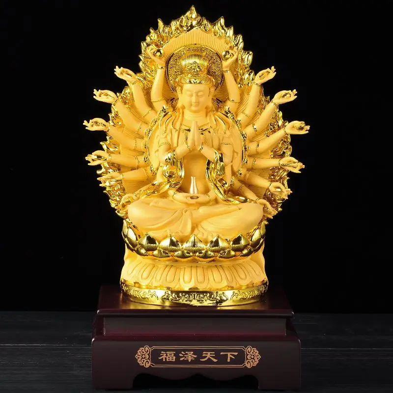 

Thousand Handed Avalokitesvara Ornaments Sitting Statue of Nanhai Avalokitesvara Buddha Temple Household Worship Family Ornament