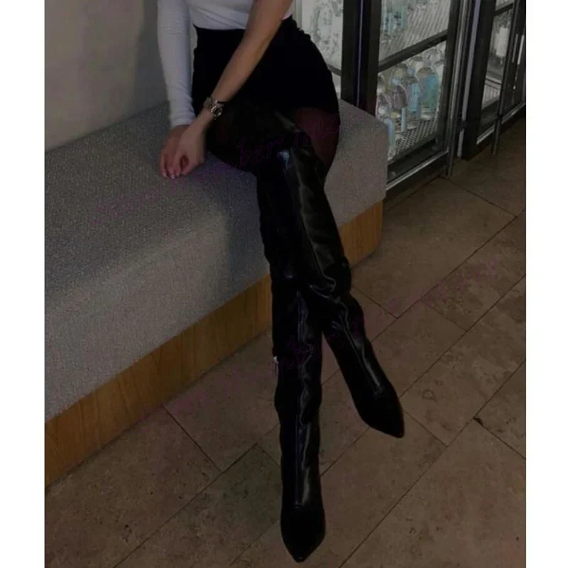 

Black Over The Knee Sexy Boots Pointed Toe Stilettos High Heels Shoes for Women Matte Leather Shoes 2025 Zapatos Para Mujere
