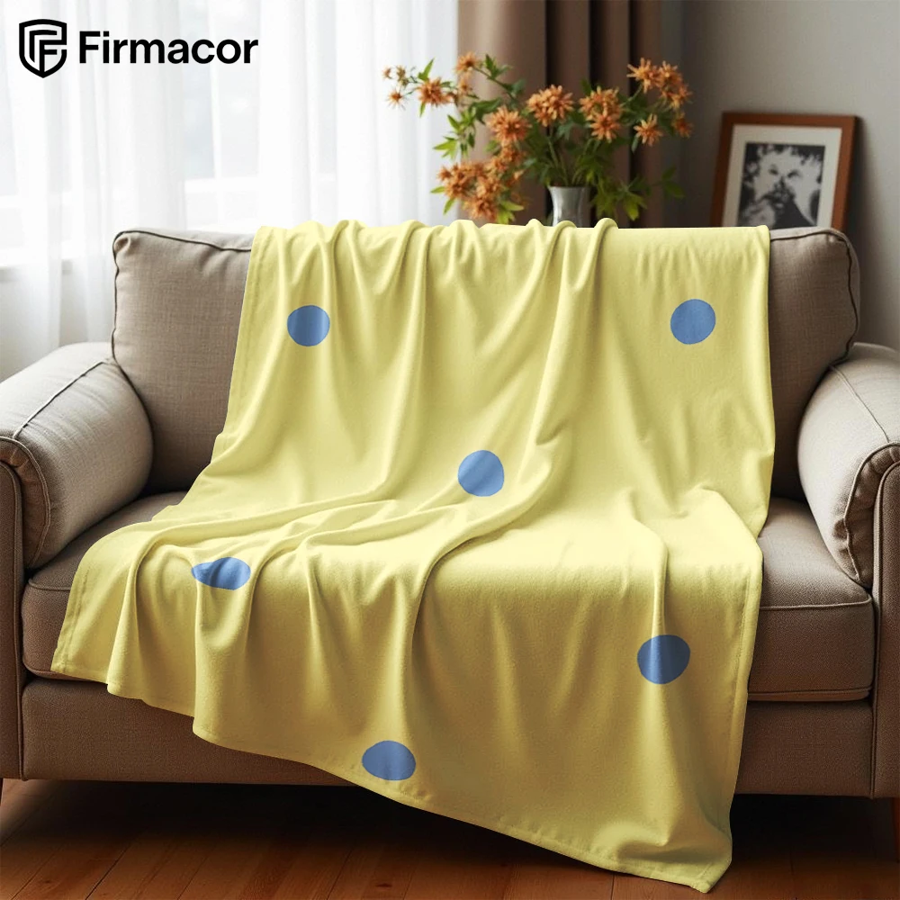 Pale Yellow Blue Polka Dot Soft Flannel Blanket Breathable Warm Throw for Office Car Sofa Kids Room Birthday Xmas Gift