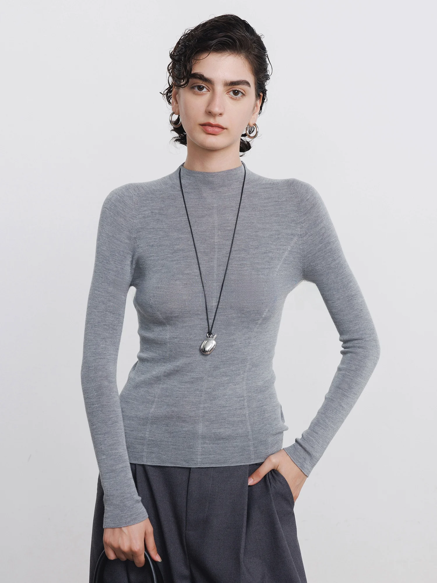 

ay f-High Collar Sl Knitted Base irt Women's Winter Slim Fit Long Sve Top Casual Sle Woolen Knitwear