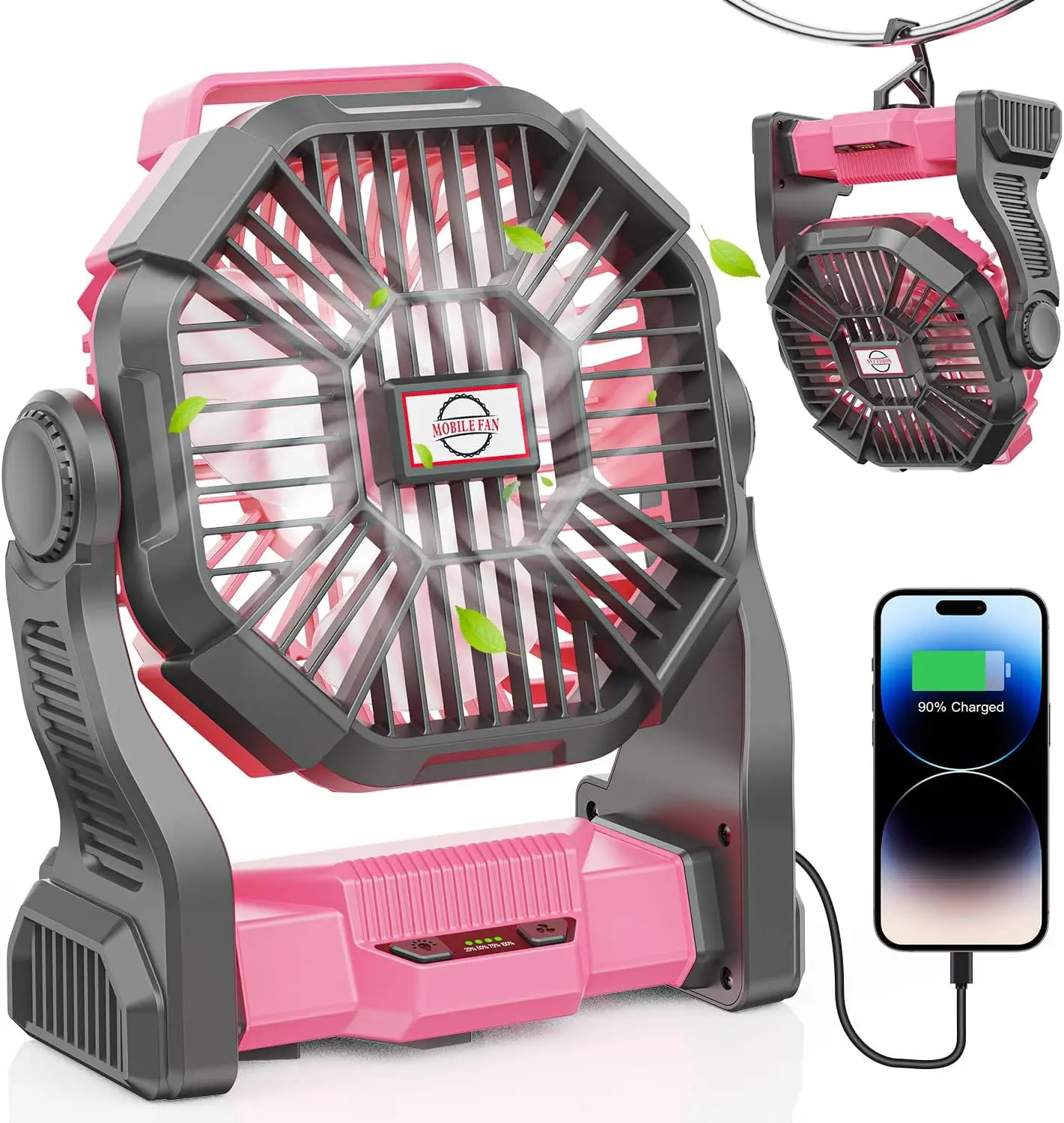 2026 New Upgrade Portable Battery Powered Camping Fan - With LED Light, Quiet Battery Operated, Camping Gear
