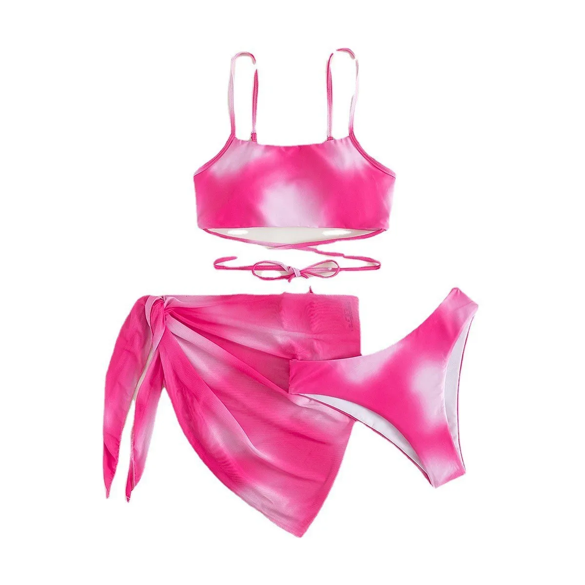 Woman 2026 Bikini Crop Top Wrap Skirt Bikinis Cross Front Tie Waist Swimwear Sheer Mesh High Cut Bottom Two Piece Swimsuit