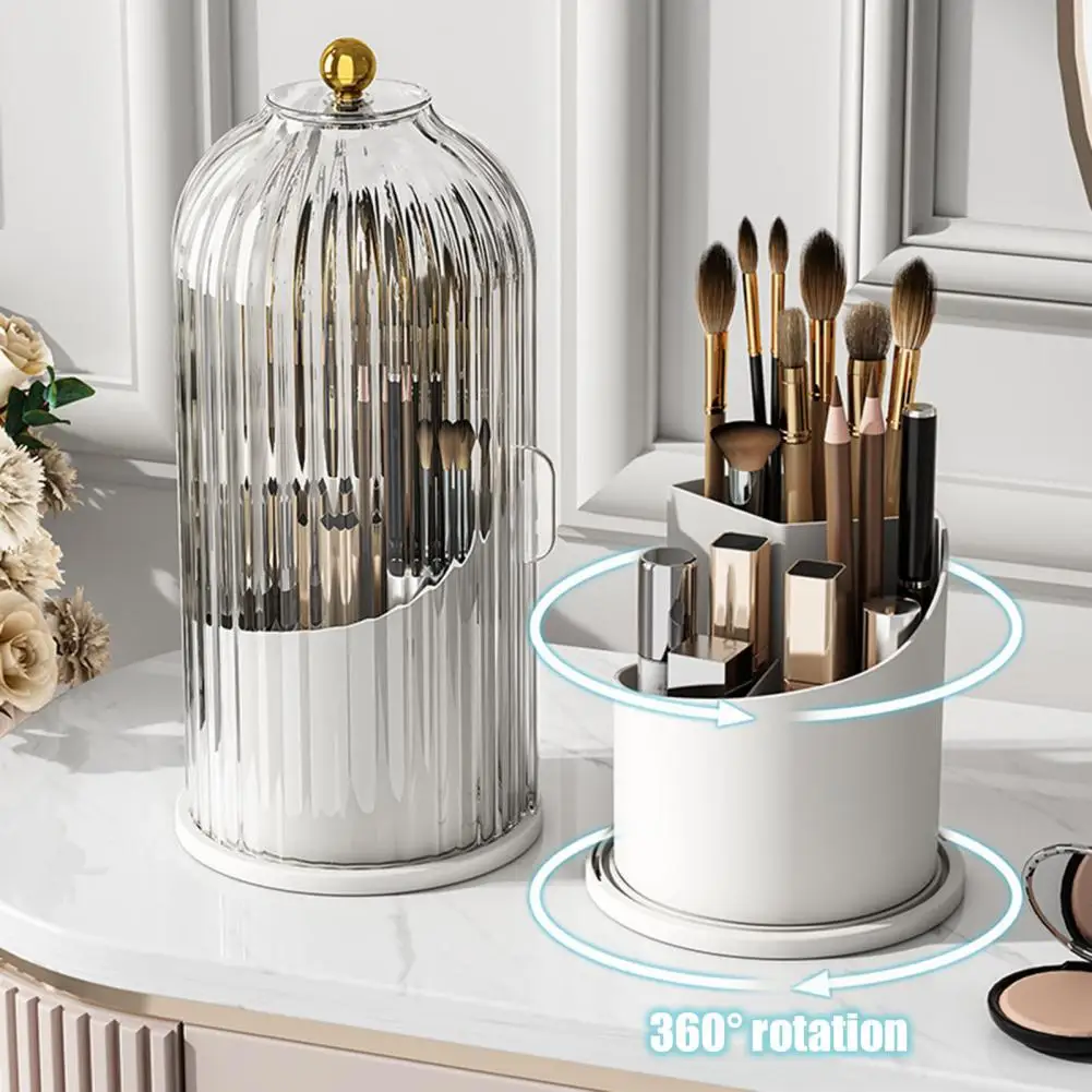 Rotating Toothbrush Holder Rotating Makeup Brush Holder with Sliding Lid Multi-compartment Dustproof Organizer Concealed Vanity